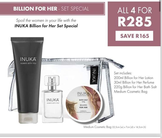 Billion for HER - All 4 Set Special (Lotion, Perfume, Bath Salt and Toiletry Bag)